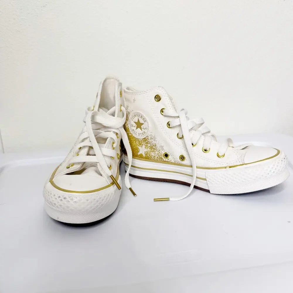CONVERSE Chuck Taylor All Star EVA Lift Platform Shoes White Gold Kids Size US 2